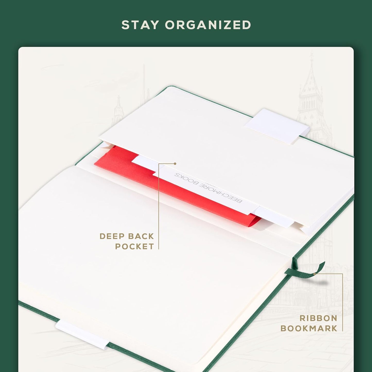 BEECHMORE BOOKS Graph Paper Notebook - Regular, Green | Premium Square Grid Math & Science Journal | 5.75" x 8.25" Hardcover Vegan Leather | Thick 120gsm Cream Graph Paper | Gift Box for Men & Women