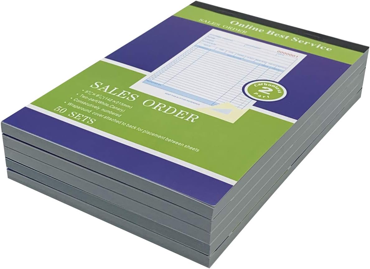5 Pack Large Sales Order Book Receipt Invoice Duplicate Carbonless 50 Sets 5.9/16" X 8.7/16"
