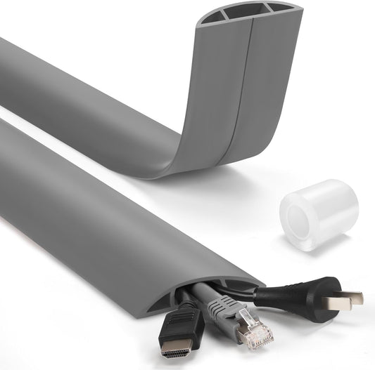 4ft Cord Cover for Wires on Floor, Grey Extension Cable Management, Hide Electrical Hider Protector, Cable Cavity: 0.78" W x 0.32" H