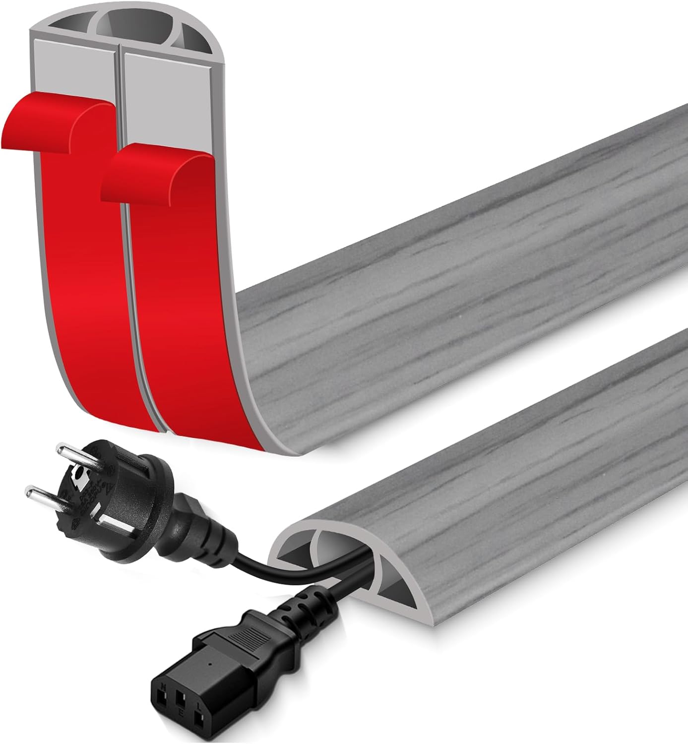 Floor Cord Cover for Wires on Floor Self Adhesive Cord Hider Floor Cable Management Wire Covers for Cords Protector Prevent Cable Trips Cord Cavity W 0.59" x H 0.31", Gray Wood, 20Ft