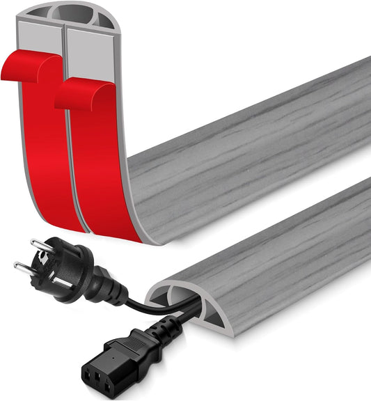 Floor Cord Cover for Wires on Floor Self Adhesive Cord Hider Floor Cable Management Wire Covers for Cords Protector Prevent Cable Trips Cord Cavity W 0.59" x H 0.31", Gray Wood, 20Ft