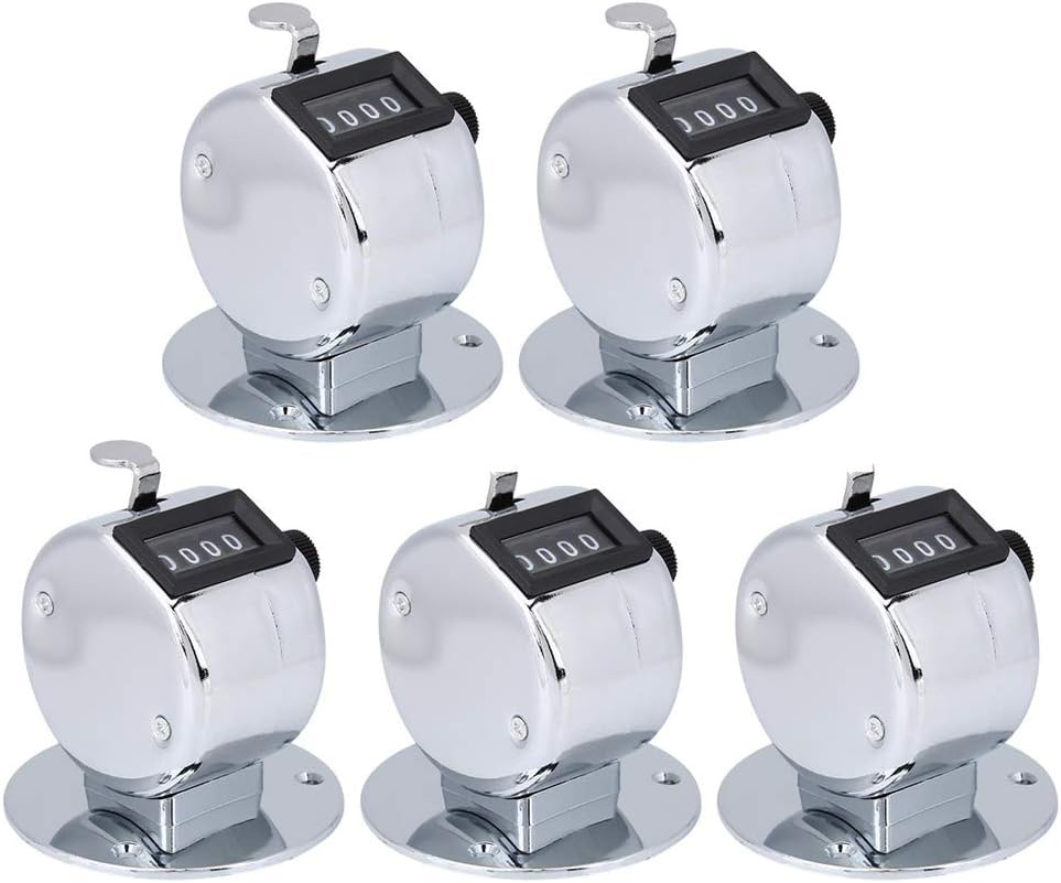 Bnineteenteam 5pcs Hand Tally Counters, 4 Digit Mechanical Palm Counter Handheld Number Click Counter Tally Clicker Counter for Sports Games Golf