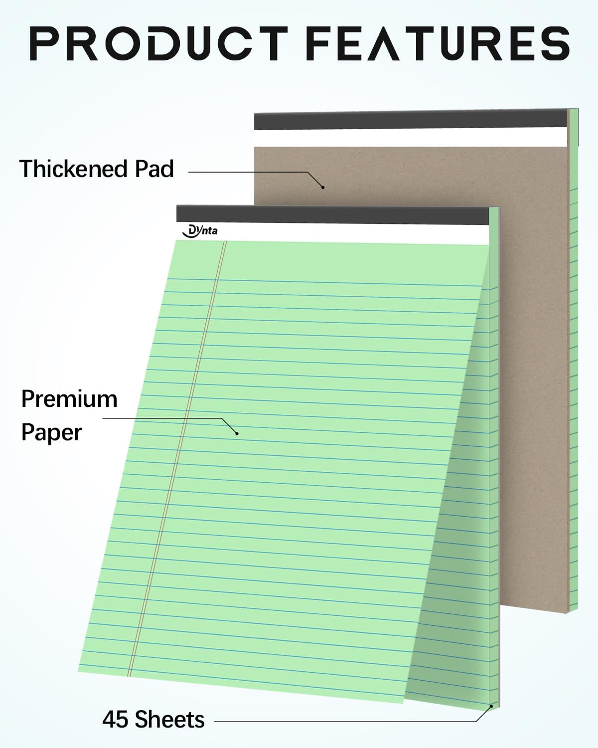 Dynta Note Pads Legal Pads 8.5 x 11 Colored Paper 6 Packs, Wide Ruled Notepad 45 Sheets/90 Pages Micro Perforated, Lined Notepads for Writing Note-taking Meeting, 6 Assorted Colors