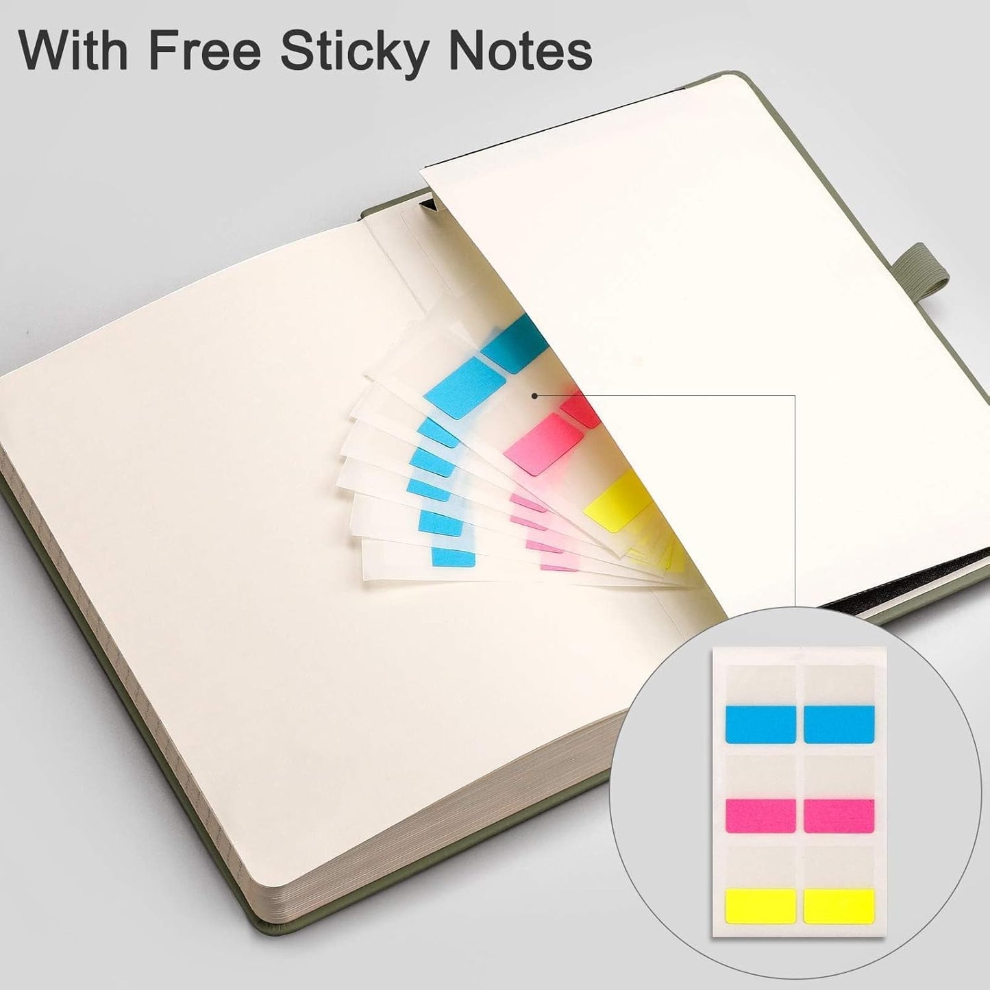 EMSHOI Lined Journal Notebook - 120gsm Thick Leather Journal with Sticky Notes, 256 Numbered Pages A5 Hardcover College Ruled Notebook for Women Men Work School Writing, Medium 5.75" x 8.38"-Green