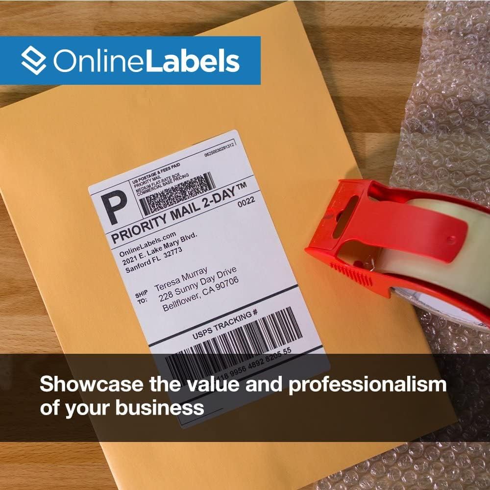8.5 x 5.5 Half-Sheet Shipping Labels - Permanent, White Matte - for FBA, FedEx, UPS - Pack of 50 Labels, 25 Sheets - Inkjet/Laser Printers - Online Labels