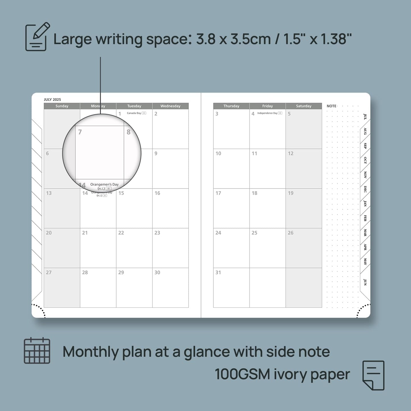 POPRUN Planner 2025-2026 (Medium 6.75''x 8.75''), Horizontal Weekly Notebook Jul.2025 - Jun.2026, Academic Appointment Book with Monthly Tabs, Leather Hardcover, Inner Pocket, 100 GSM - Midnight Green