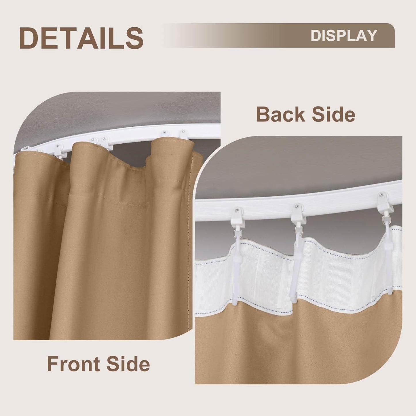 Room Divider Curtains & Flexible Bendable Tracks Set,Privacy Dividers Ceiling Track Curtain Window Blackout Curtains for Living Room Bedroom (W120 × H84 in 1 Panel Khaki Drape & White Rail)