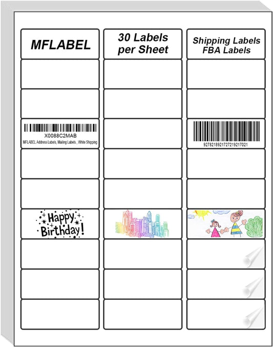 MFLABEL Address Label, 1" x2-5/8 Mailing Sticker, 30-UP White Shipping Labels for Inkjet or Laser Printer, 30000 Sticker Labels (1000 Sheets), 30 Label per Sheet