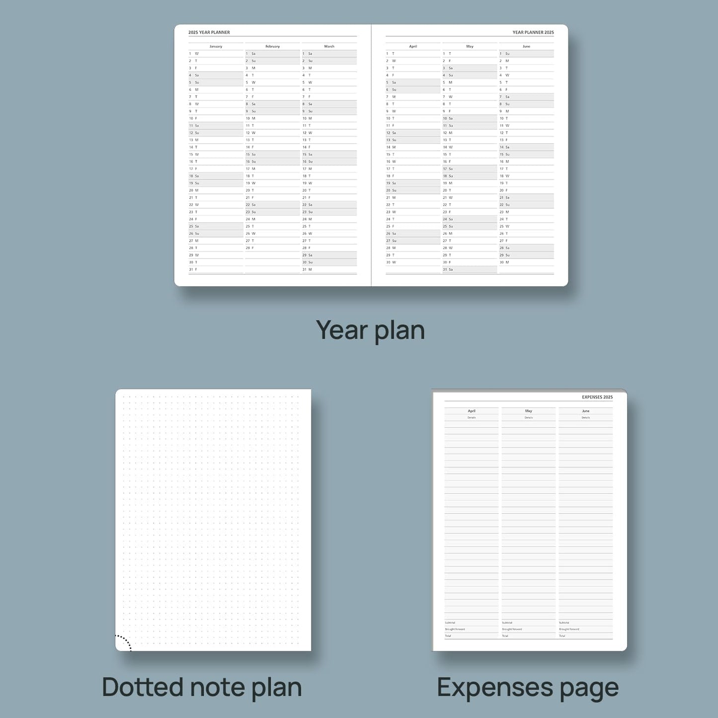 POPRUN 2025 Planner (Medium Size 8.5''x 6.5'' Hardcover) - Daily Weekly and Monthly Calendar Agenda 2025 Appointment Book with Hourly Time Slots, Monthly Tabs, 100 GSM - Pacific Green