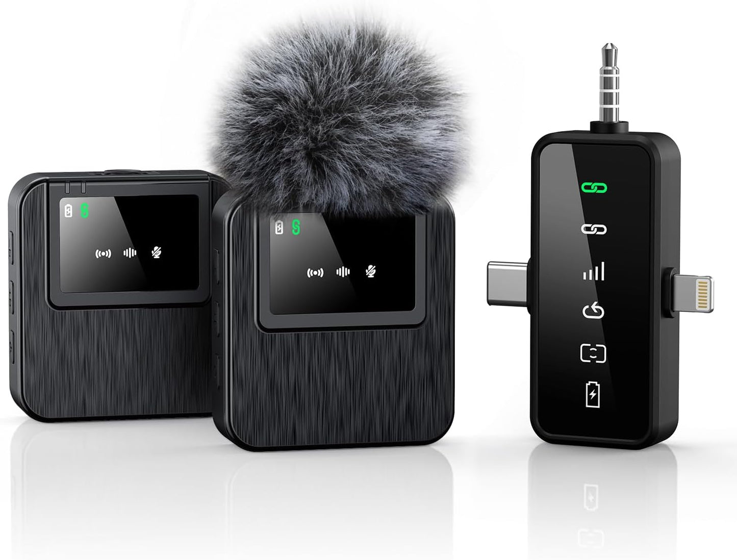 3-in-1 Mini Microphone for iPhone, Android, Camera - 328ft Long Range, 20H Battery Life, Wireless Microphones, Lapel Mic with AI Noise Reduction for Video Recording, YouTube, TikTok