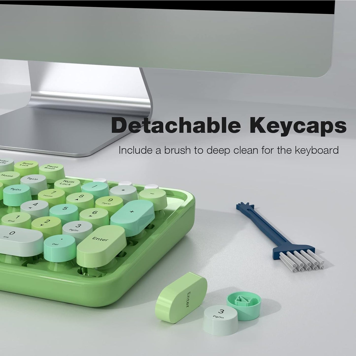 MOFII Wireless Keyboard and Mouse Combo, 2.4Ghz USB Full Size Typewriter Keyboard with Number Pad and Sport Car Mouse for PC Computer Desktop Windows (Green Colorful)