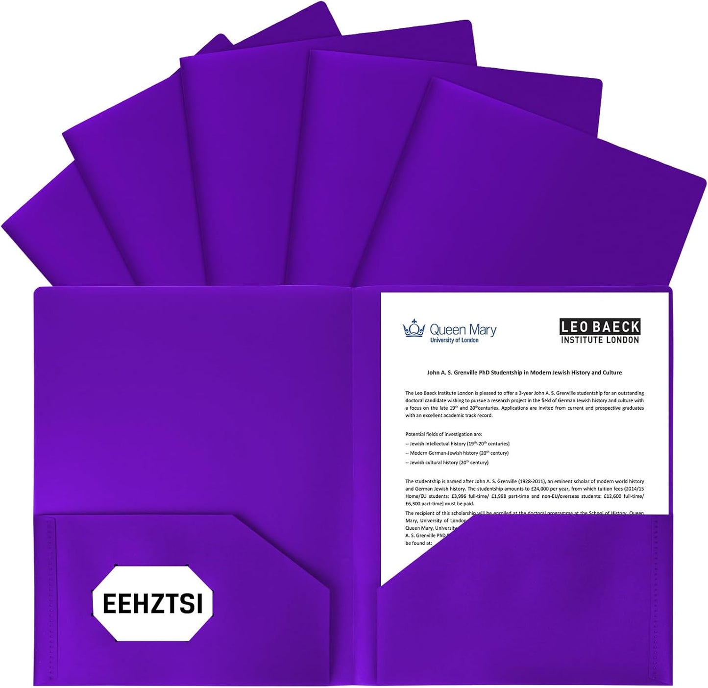6-Pack Plastic Folders with Pockets,2-Pocket Poly Folders Holds 8-1/2" x 11" Paper for School/Office/Home, Purple