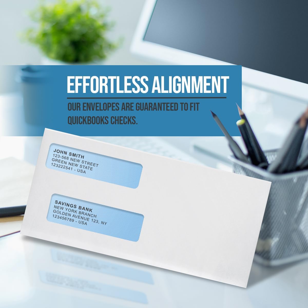 Compuchecks Double Window Envelopes #8- Flip and Seal Flap, Security Business Mailing Check Envelopes - Tamper Evident, Security Tint - 250 Count – Guaranteed to fit QuickBooks Checks