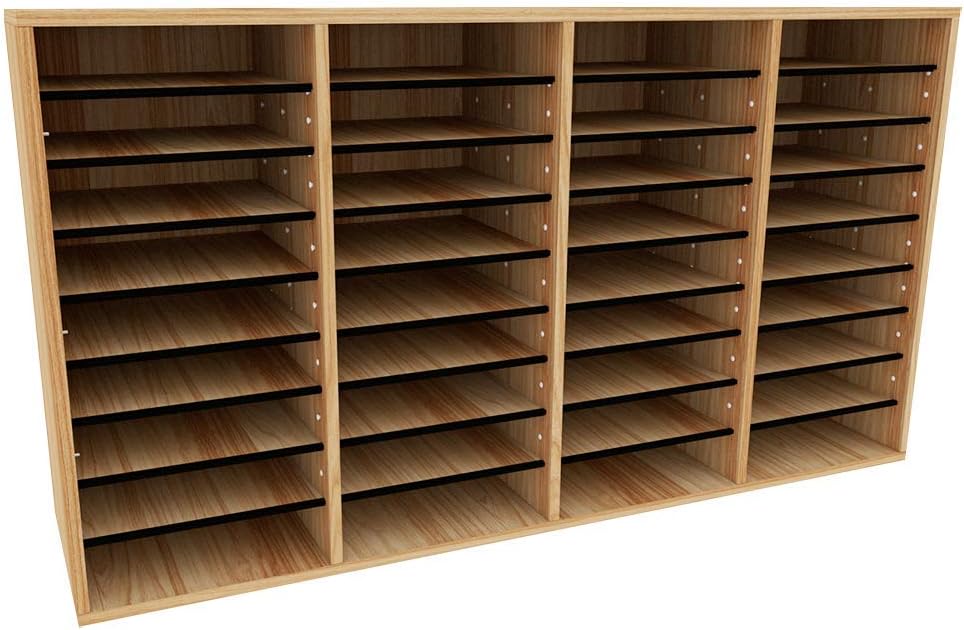AdirOffice Wooden Adjustable Literature Organizer, 36 Compartment Office Mailbox, or Classroom Literature Organizer, Medium Oak