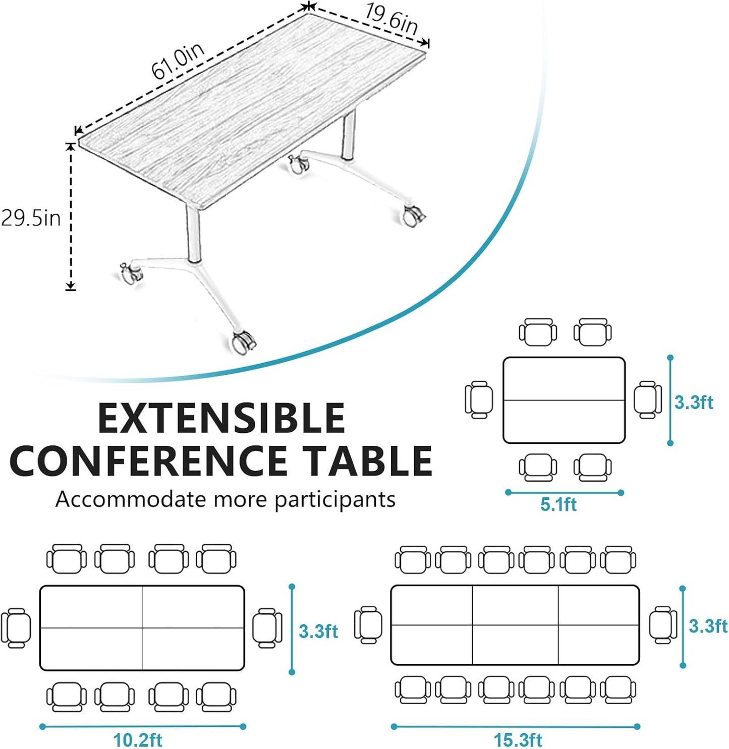 Conference Room Table, Folding Conference Tables,Thicken Grey Tabletop,Flip Top Wooden Seminar Meeting Room Table for Conference Room Offices (6, BlackWoodGrain, 70.8”)
