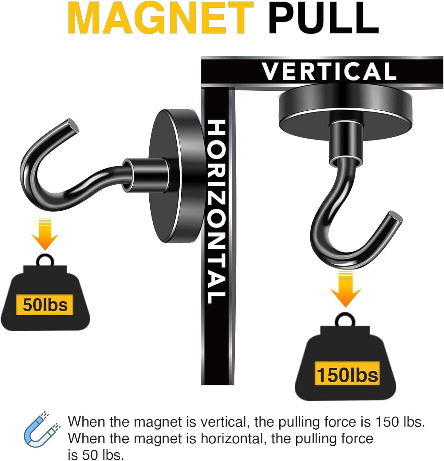 DIYMAG Black Magnetic Hooks, 150 LB Heavy Duty Strong Magnets with Hooks Rare Earth Neodymium Fridge Magnet for Grill Hanging Cruise Cabins Ship Essentials 12 Packs