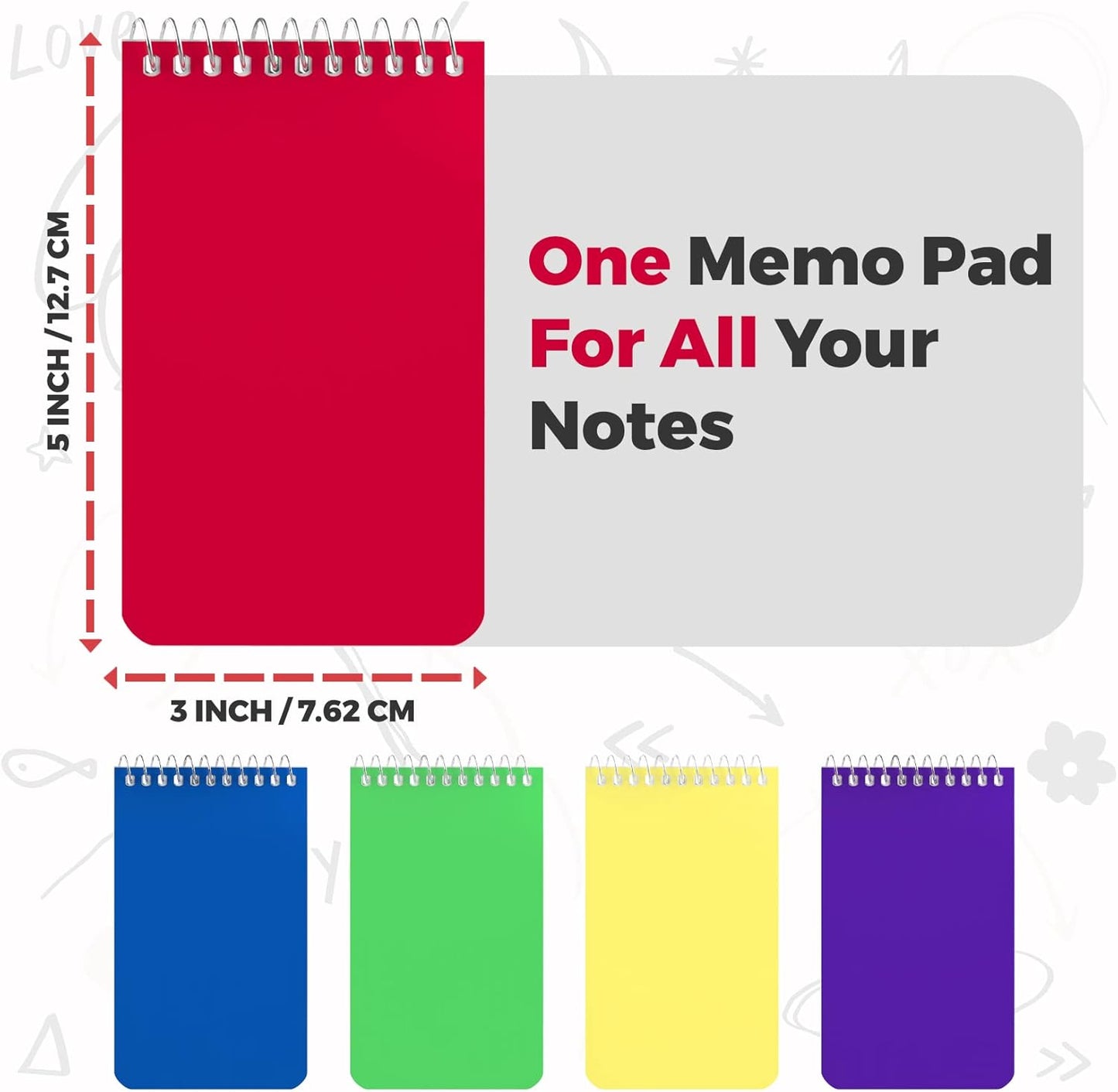 Small Notebooks, Spiral Notepads 3x5" - (Pack of 10) Pocket Notebook, Memo Pads For Home, Office, College, School - Lined College Ruled Paper - 5 Colored Notebooks, 75 Sheets Per Notebook