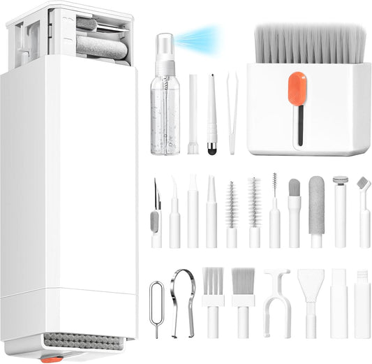 32 in 1 Cell Phone Cleaning kit with Charging Port Cleaner,Stylus Pen,SIM Tool,Keyboard Brush,Speaker Brush,Electronic Cleaning kit for iPhone,AirPods,iPad,Keyboard,MacBook,Earbud,Camera Lens(White)