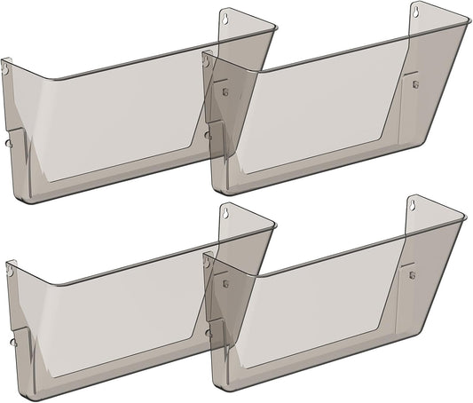 4 Pack Clear Acrylic Single Pocket, Plastic Hanging Wall Mount File Holder for Office Home ,Gray