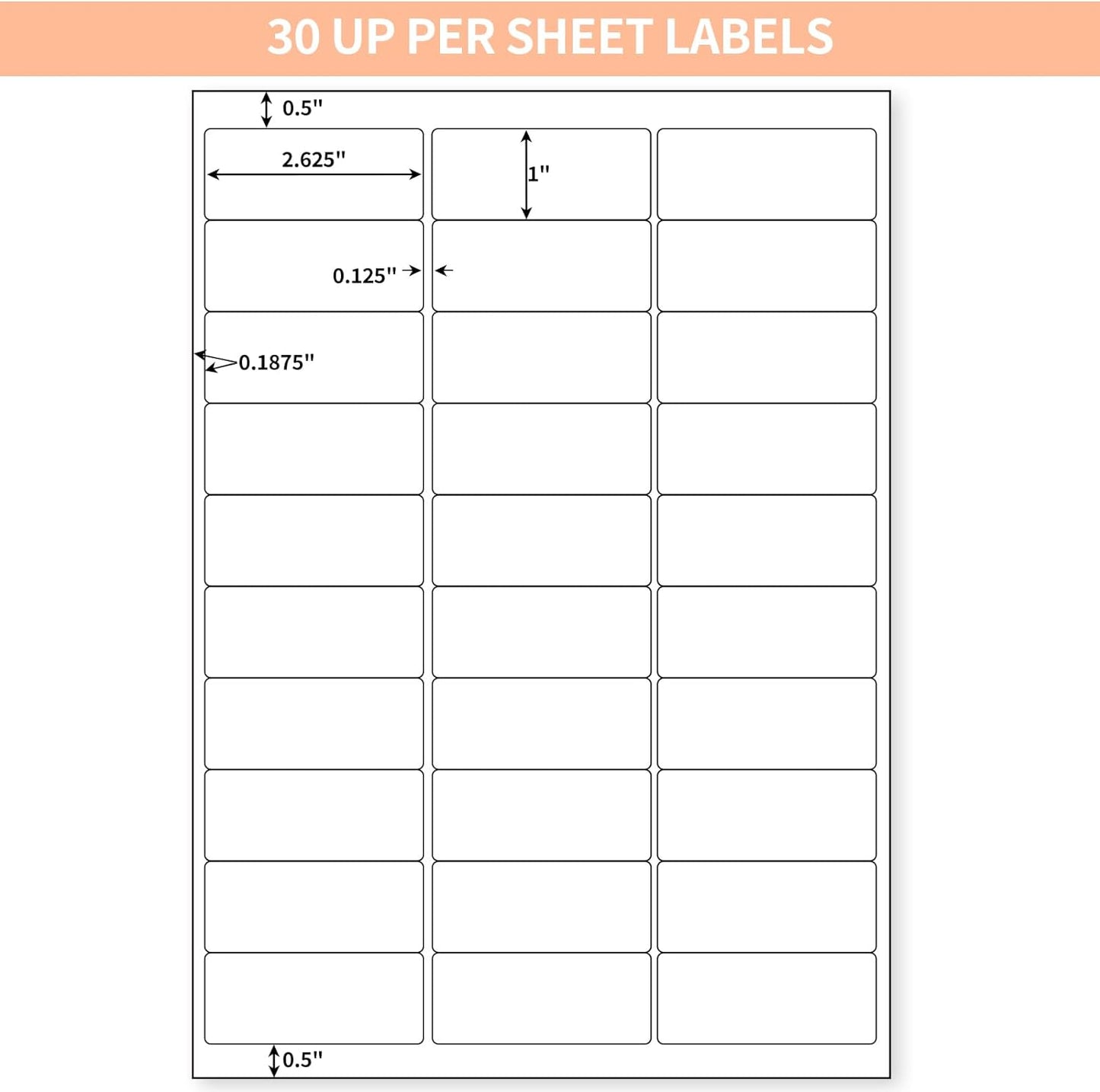 30 UP 6000 Stickers 200 Sheets 1" x 2-5/8" Shipping Return Address Labels for Laser Inkjet Printer, White Blank Mailing Labels
