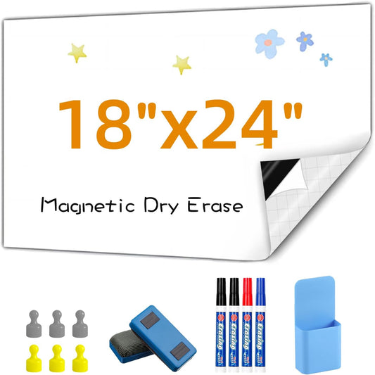 Magnetic Whiteboard Contact Paper, 18" x 24" Stick on Magnetic Dry Erase White Board Sticker on Wall, Easy to Write for Drawing, School, Office, Kitchen Fridge