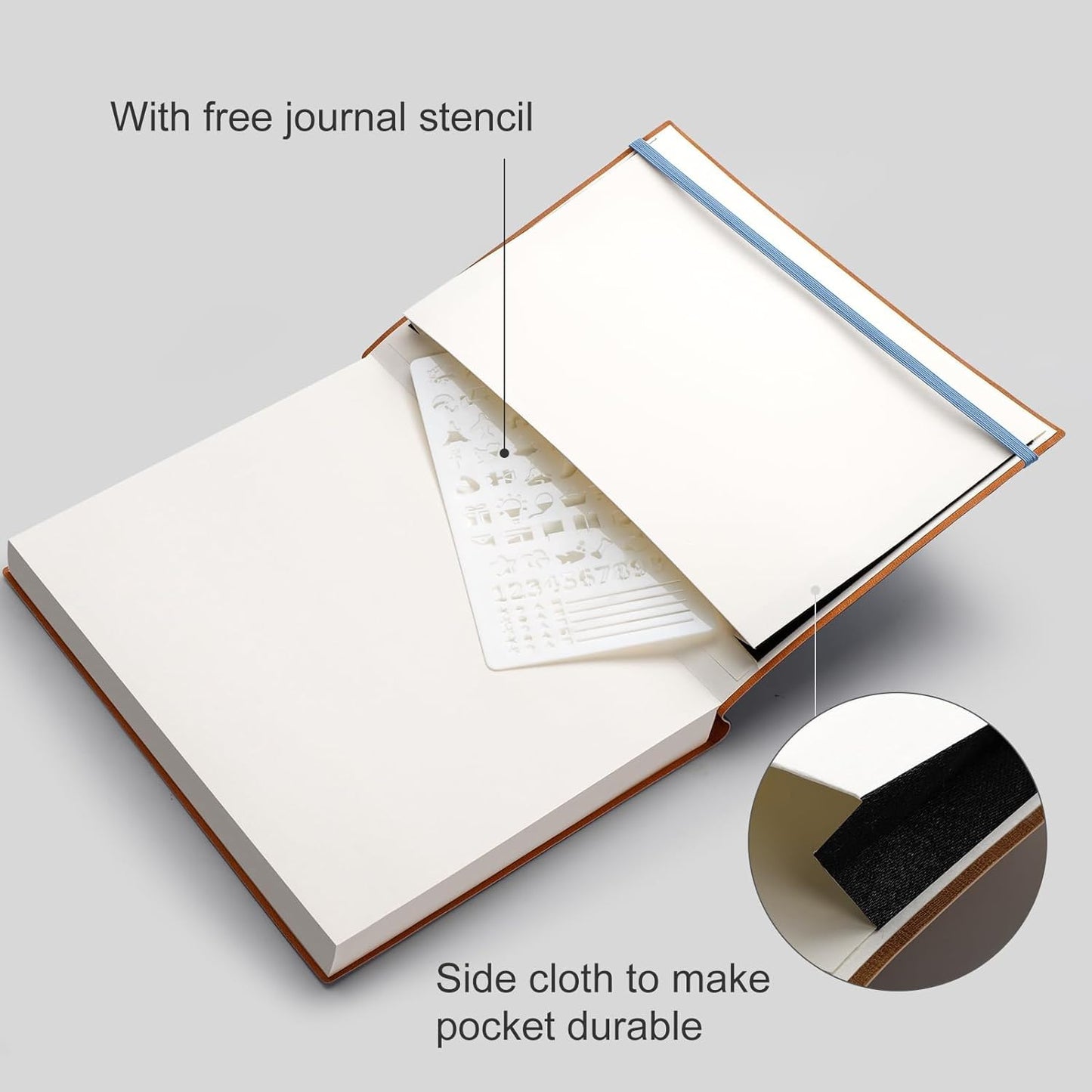 AHGXG Bullet Dotted Journal - 320 Pages Dot Grid Notebook B5 Large Journal, 100gsm Thick Dotted Paper, Leather Softcover, with Journal Stencils, Inner Pocket, 7.6'' X 10'' - GrayBlue