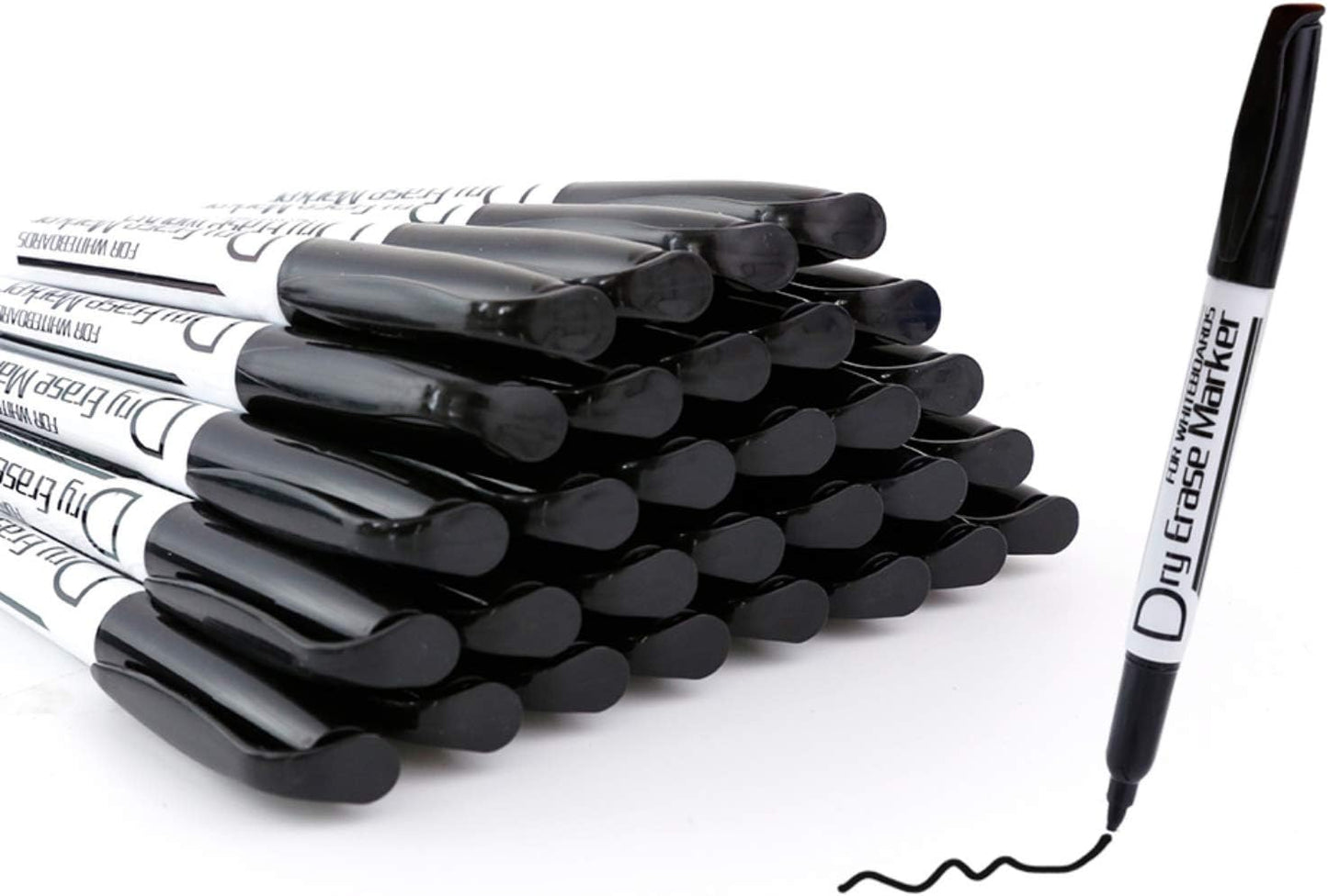 Volcanics Black Dry Erase Markers Low Odor Fine Whiteboard Markers Thin Box of 30