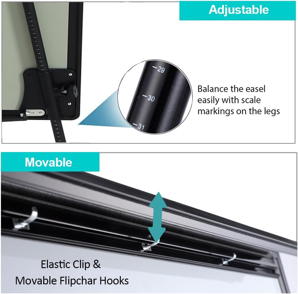 Dry Erase Easel 36" x 24", Height Adjustable Magnetic White Easel Board with Tripod Stand, Office Presentation Board with 25 Sheets Flipchart Pad, Magnets & Eraser, Black