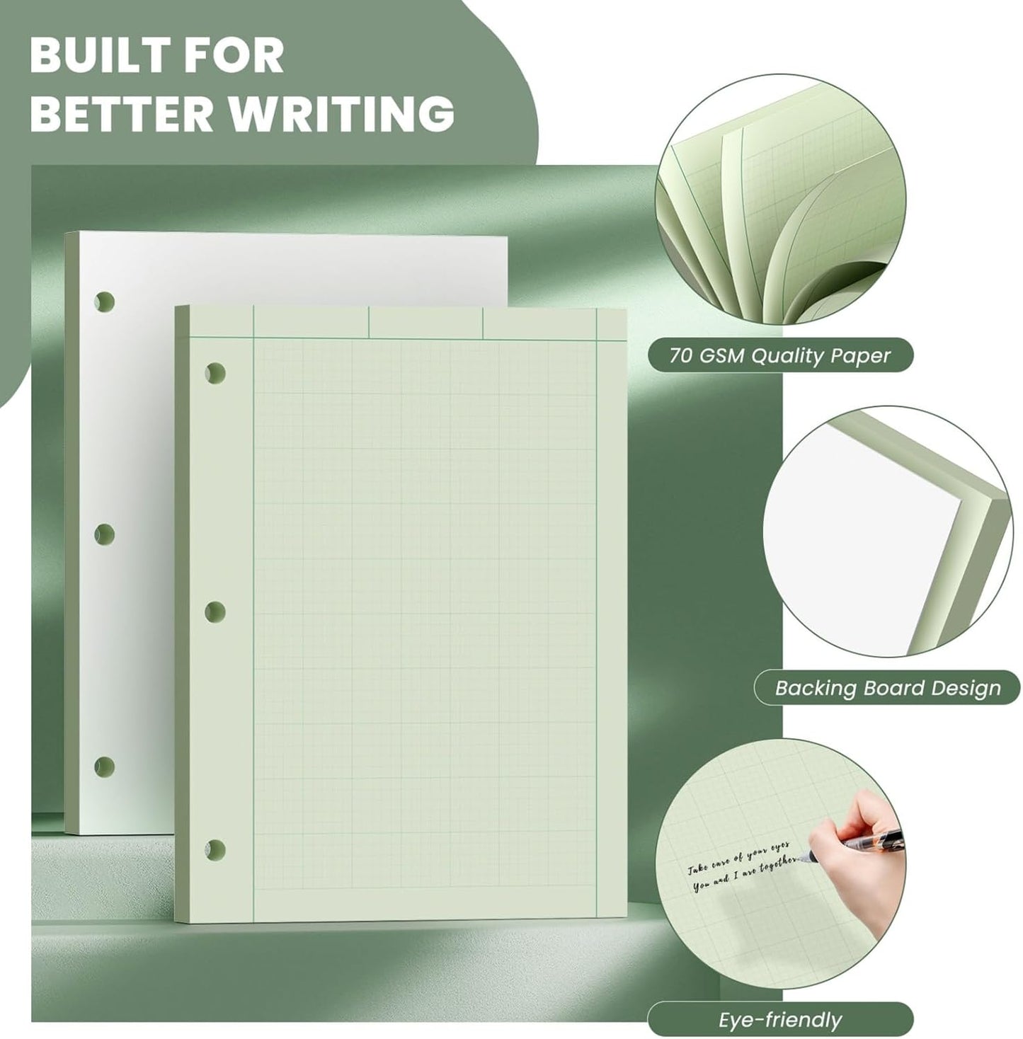Engineering Computation Pad, 6 Pack Engineering Paper 8.5 x 11, 5x5 Quad Ruled, Top Glue Binding Engineering Notebook 8.5 x 11, 3-Hole Punched Grid Paper, Graph Paper Notebook 100 Sheets Per Pad