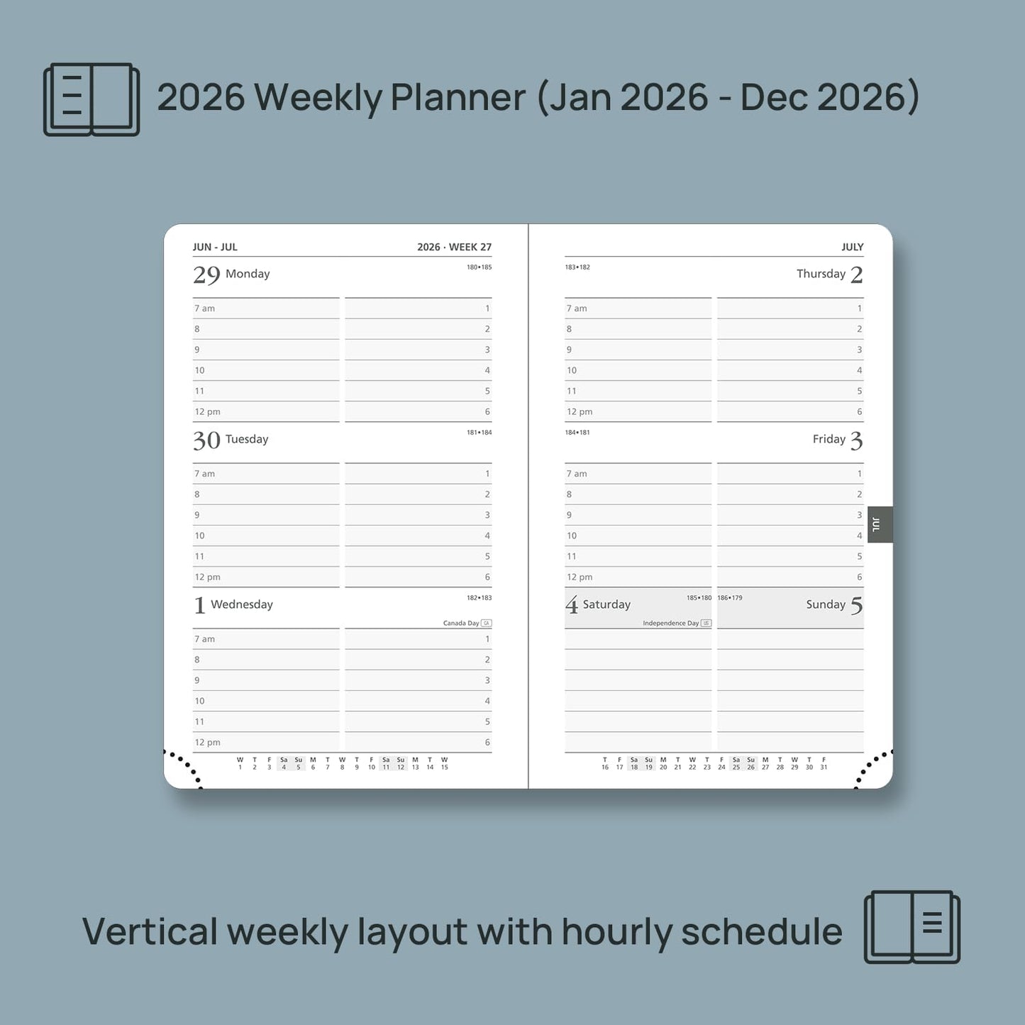 POPRUN Pocket Calendar 2026 (Small Size- 4'' x 6.25") Weekly and Monthly for Purse - Planner 2026 (Jan. 2026 - Dec. 2026) with Vegan Leather Soft Cover, Plastic Ruler,TJ-26-CELA6 - Blue Green