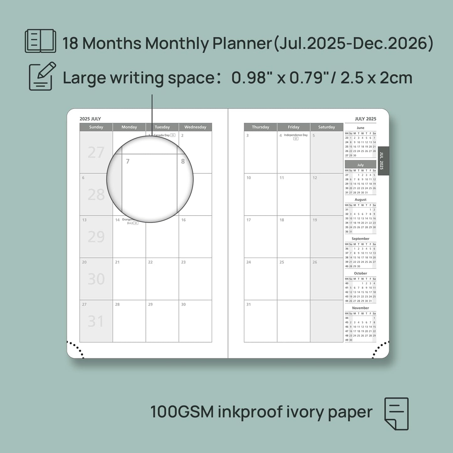 POPRUN Pocket Monthly Planner 2025-2026 (Pocket- 4''x 6.25''Soft Leather Cover) - 18 Month Calendar Book for Purse (Jul.2025-Dec.2026), 100 GSM Thick Paper - Black