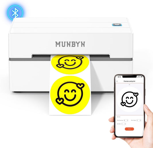 MUNBYN Bluetooth Thermal Label Printer, 130B Wireless 4x6 Shipping Label Printer for Shipping Packages Small Business Office or Home, Compatible with iPhone Android iPad Windows macOS Chrome Etsy eBay
