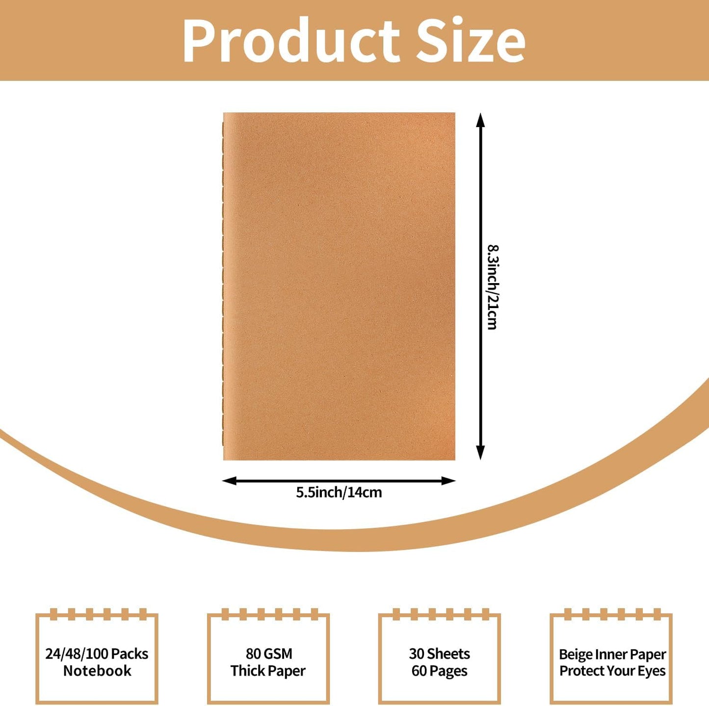 24 Pack A5 Blank Kraft Notebooks Bulk, Journaling Notebooks, Soft Cover Composition Notebook, 8.3x5.5 Inches 60 Pages Travel Journal Notebooks Set for Work, School, Student, Kids, Writing