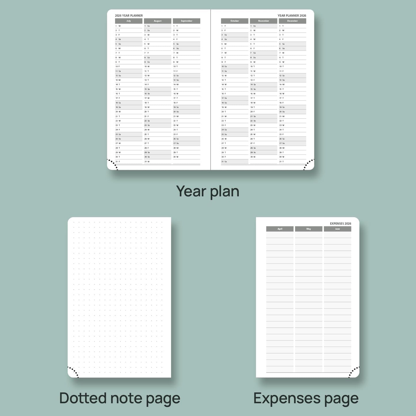 POPRUN Pocket Planner 2025-2026, (Purse Size 4''x 6.25'' Hard Cover) Academic Year Calendar Daily Weekly and Monthly (July 25-June 26) with Hourly Time Slots, 100 GSM Paper - Midnight Green
