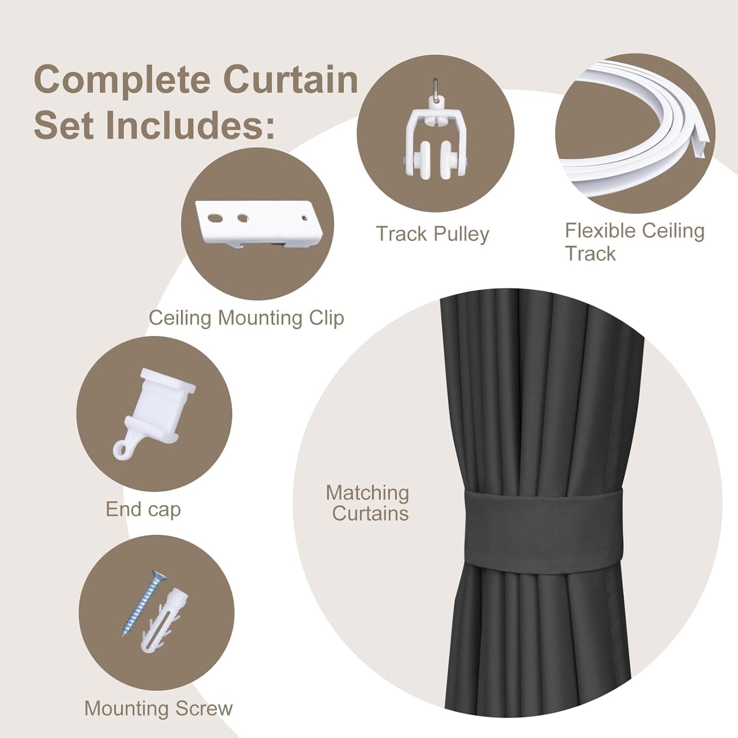 Room Divider Curtains & Flexible Bendable Tracks Set,Privacy Dividers Ceiling Track Curtain Window Blackout Curtains for Living Room Bedroom (W100 × H84 in 1 Panel Black Drape & White Rail)