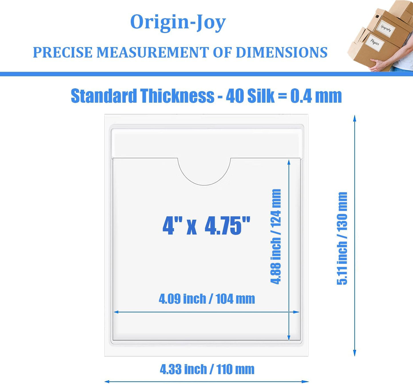 Origin-Joy 25 PCS Self-Adhesive Index Label Pockets, Clear Plastic Peel & Stick Card Holders with Top Open for Loading (4 x 4.75 inch)
