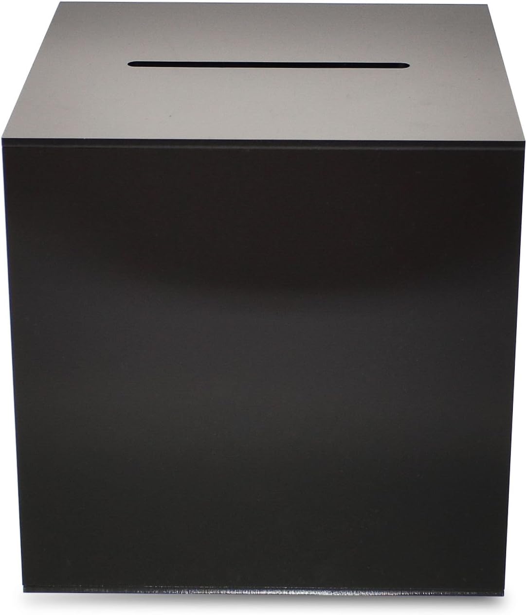 Source One Premium Acrylic Cube Donation Box with Deluxe Rear Open Door and Cam Lock Suggestion Box (8 Inch, Black)