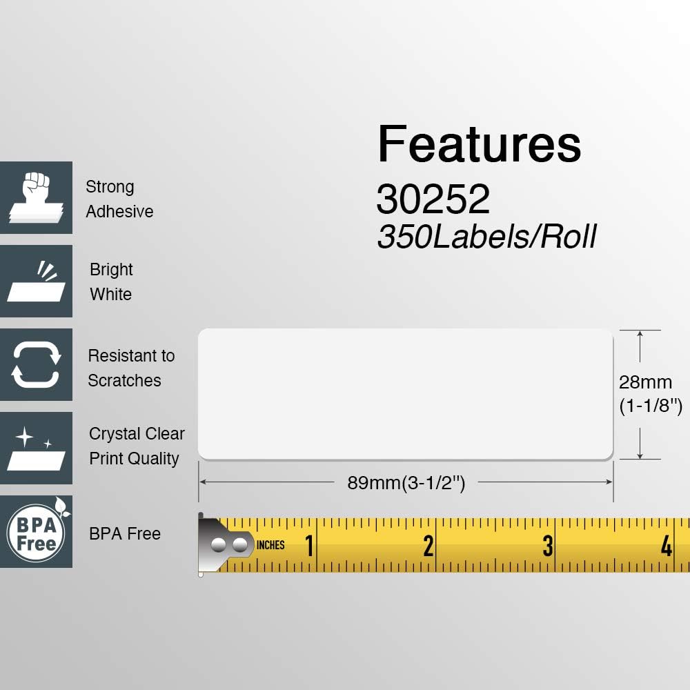 BETCKEY - Compatible DYMO 30252 (1-1/8" x 3-1/2") Address & Barcode Replacement Labels - Compatible with Rollo, DYMO Labelwriter 450, 4XL & Zebra Desktop Printers[6 Rolls/2100 Labels, Red]