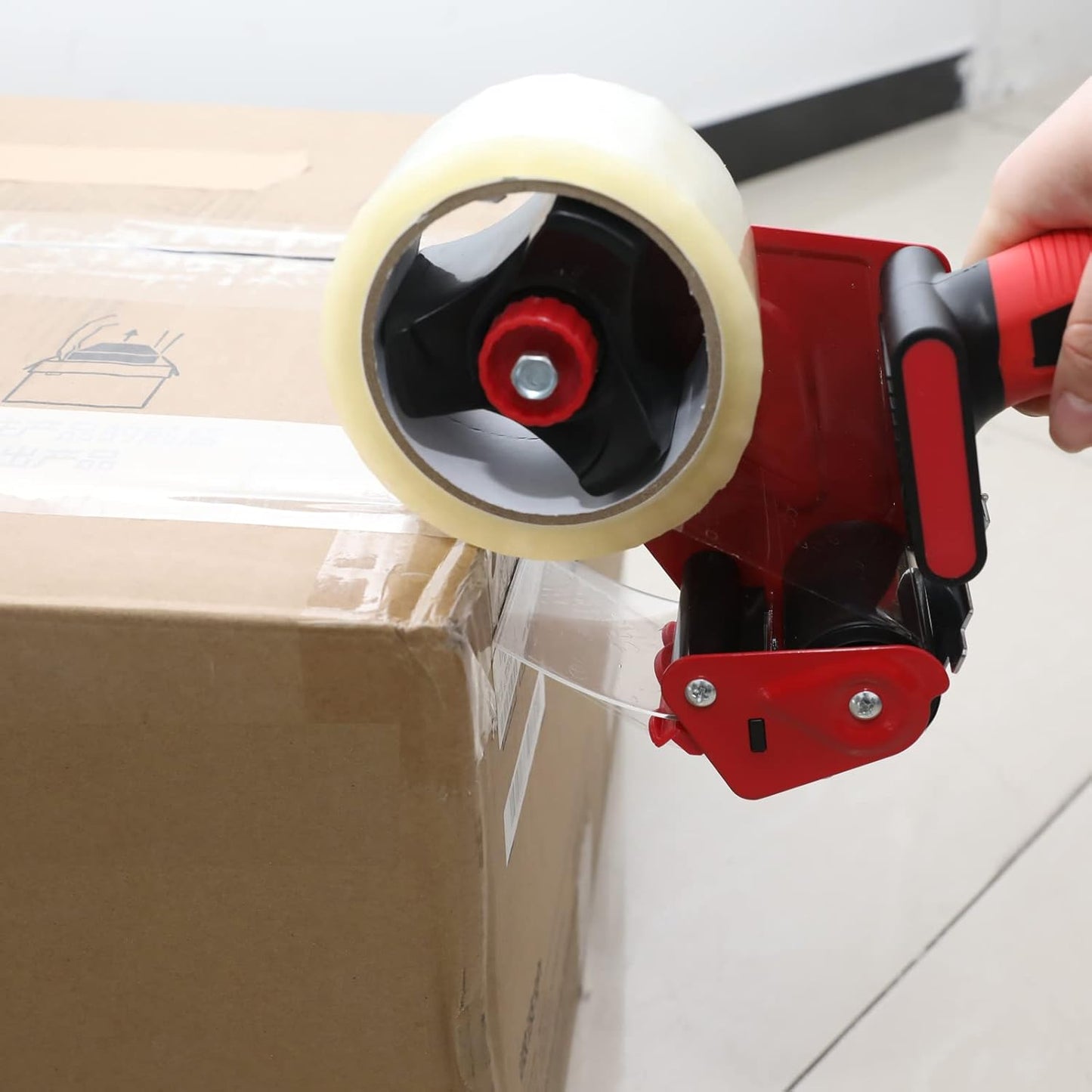 WELSTIK 2 Pack Red Non-Slip Silicone Handle Packing Tape Dispenser Gun 2 Inch -Heavy Duty Sealing Tape Cutter for Shipping, Carton and Box Sealing, Easy Operation