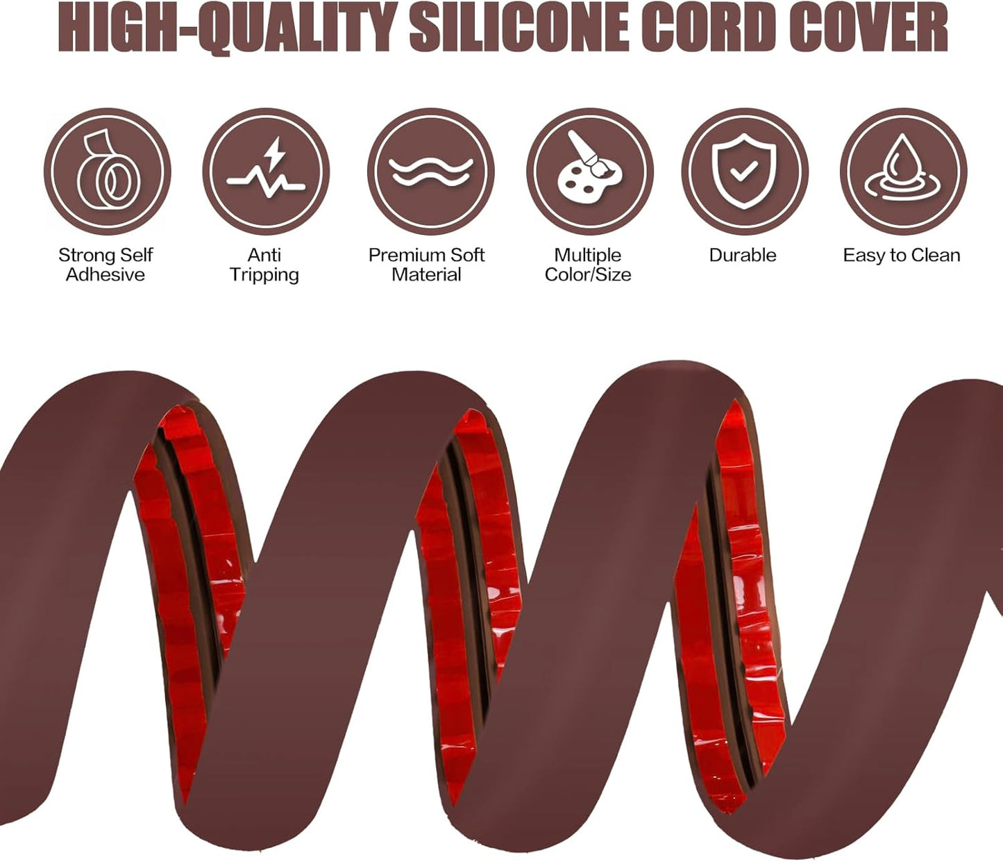 Floor Cord Cover Self Adhesive Cord Hider,10FT Cable Management, Extension Strip Protector for Wires, Prevent Cable Trips for Offices, Gyms, Exhibitions Cavity:0.39"(W) x 0.27"(H) Coffee