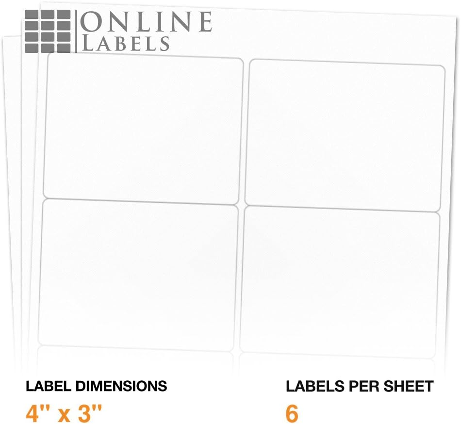 4 x 3 Rectangle Mailing Labels - Permanent, White Matte - Shipping, Wine, Product - Pack of 6,000-1,000 Sheets - Inkjet/Laser Printers - Online Labels