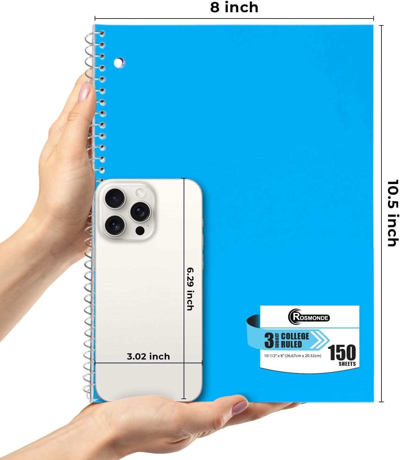 3 Subject Notebook College Ruled, 6 Pack, 150 Sheets(300 Pages), No-Bleed Paper, 3 Hole Punched, 8x10-1/2, 3 Subject Spiral Notebook for School, Home & Office, Assorted Colors
