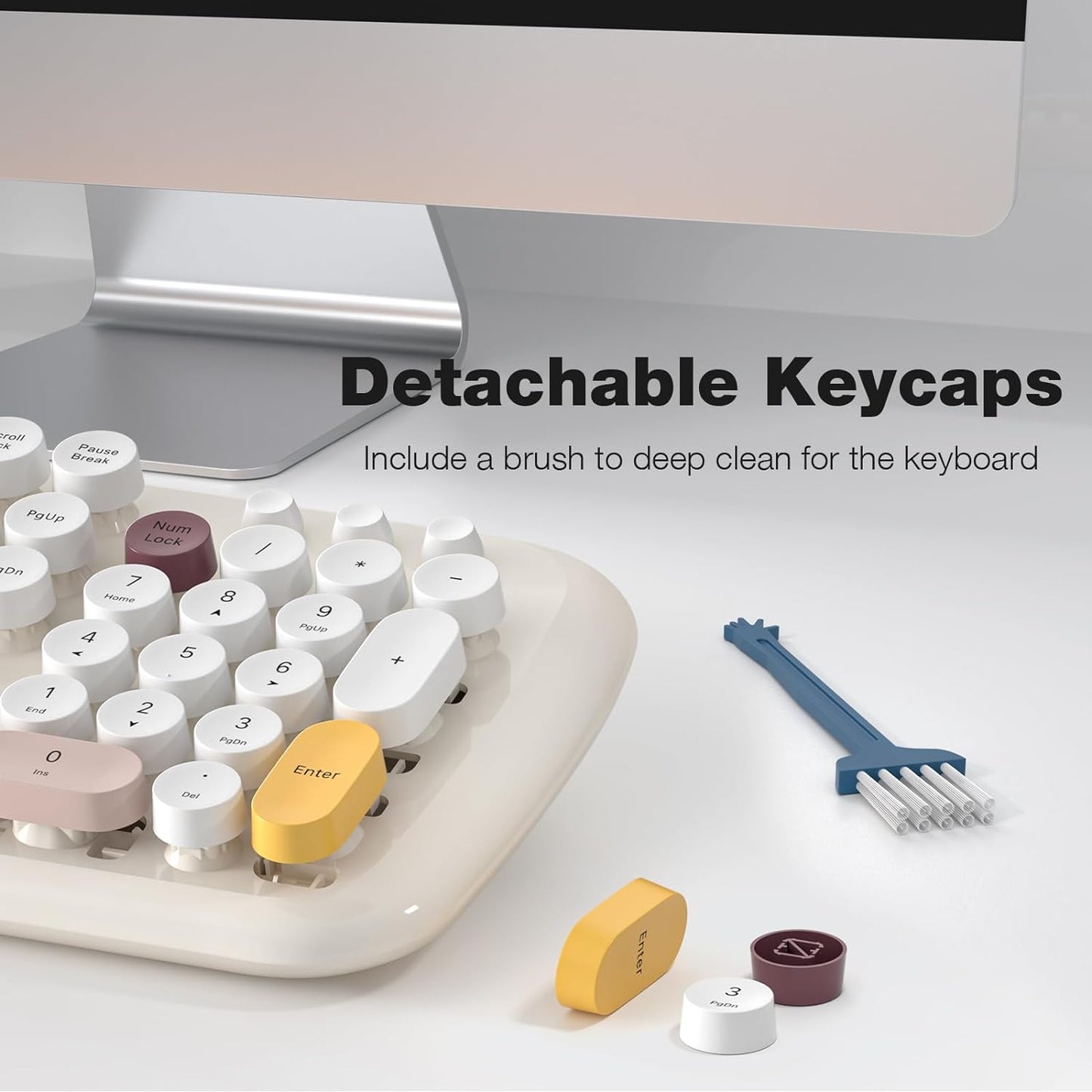 Wireless Keyboard and Mouse Combo for Windows, MOWUX 2.4G Full-Sized External Cordless Computer Keyboard, Compact Mouse, 8 Multimedia and Shortcut Keys, for PC, Laptop - Off White Colorful