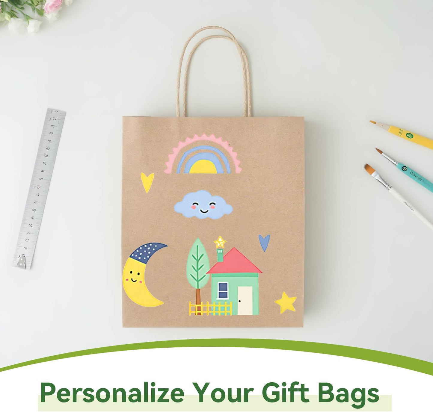 Brothersbox Brown Gift Bags with Handles 100PCS, 8 * 4.76 * 10 Inch Medium Kraft Paper Bags Bulk for Craft Shopping Business Party Favor Retail Birthday Grocery