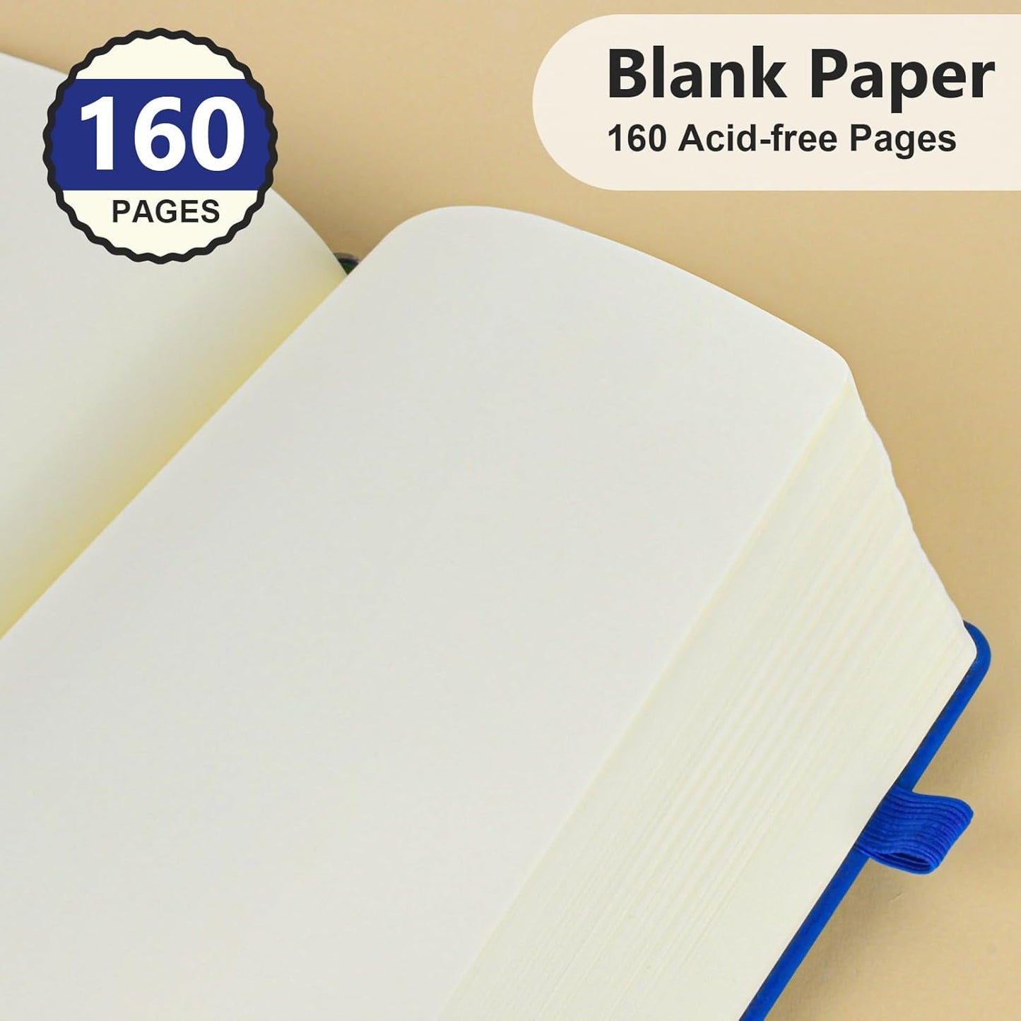 PERCUN Blank Journal Ntebook for Men & Women, 160 Pages Blank Journals for Writing, Drawing,Sketch Book,5.9" x 8.5" Leather Sketchbook, Unlined Notebook for Work, School, Art - Navy
