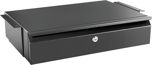 Mount-It! Under Desk Pull-Out Drawer with Lock and 2 Keys Included | Office Storage Organizer | Mounts to Desktops Tables and Workbenches Over 0.71 Inches Thick | Matte Black