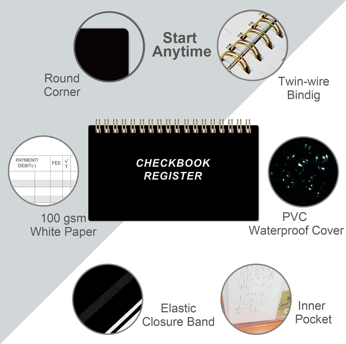 Check Registers for Personal Checkbook - A6 Blank Ledger Transaction Registers for Personal, Check Register Book for Checking and Saving Account, Deposit and Credit Card, 3,75" x 6.75", Black