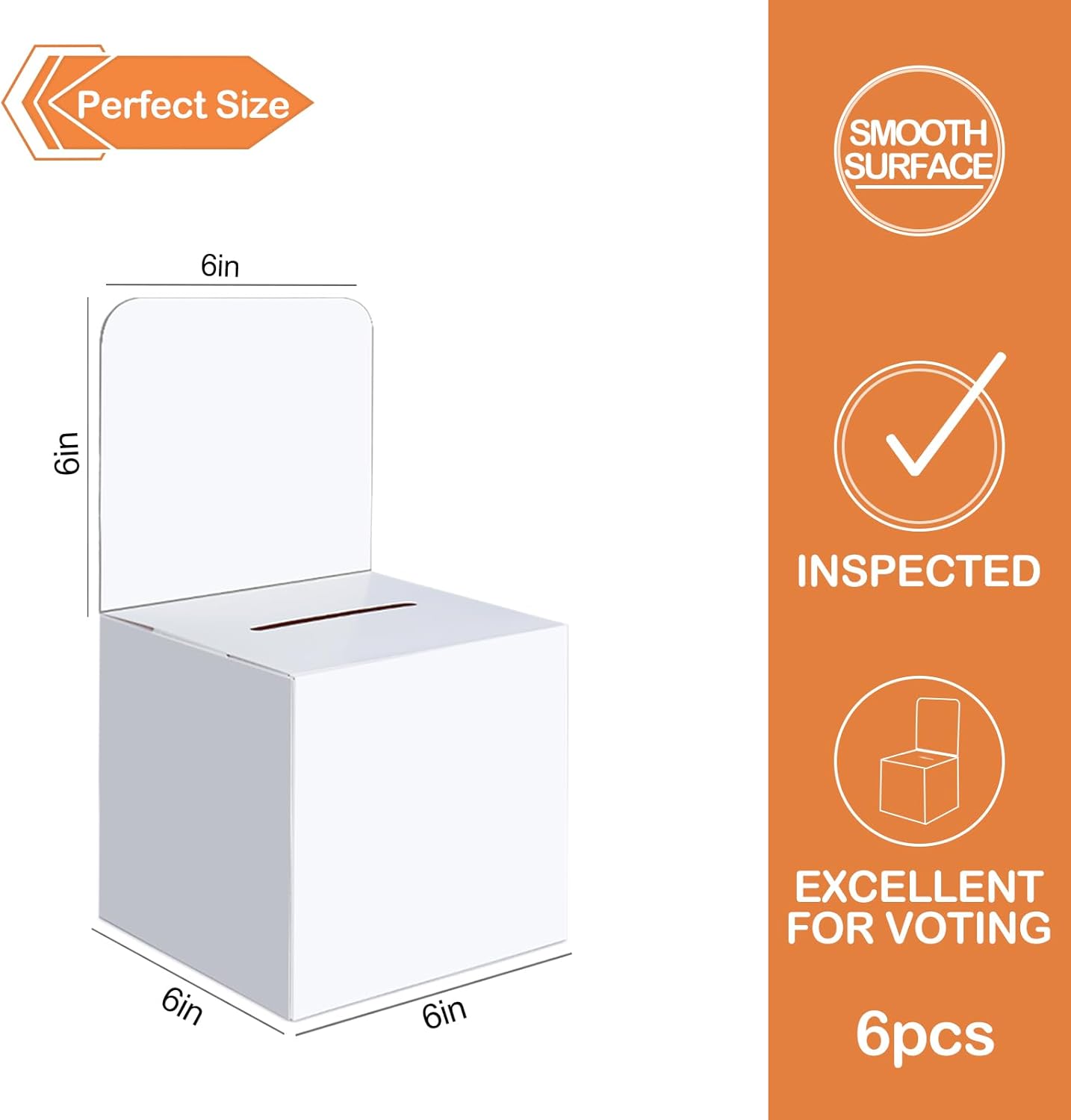 VOISEN Raffle Box,6 Pack Ballot Box with Slot, Donation Boxes for Fundraising,Cardboard Raffle Boxes with Slot and Removable Header for Collecting Business Card Voting Contest (White)