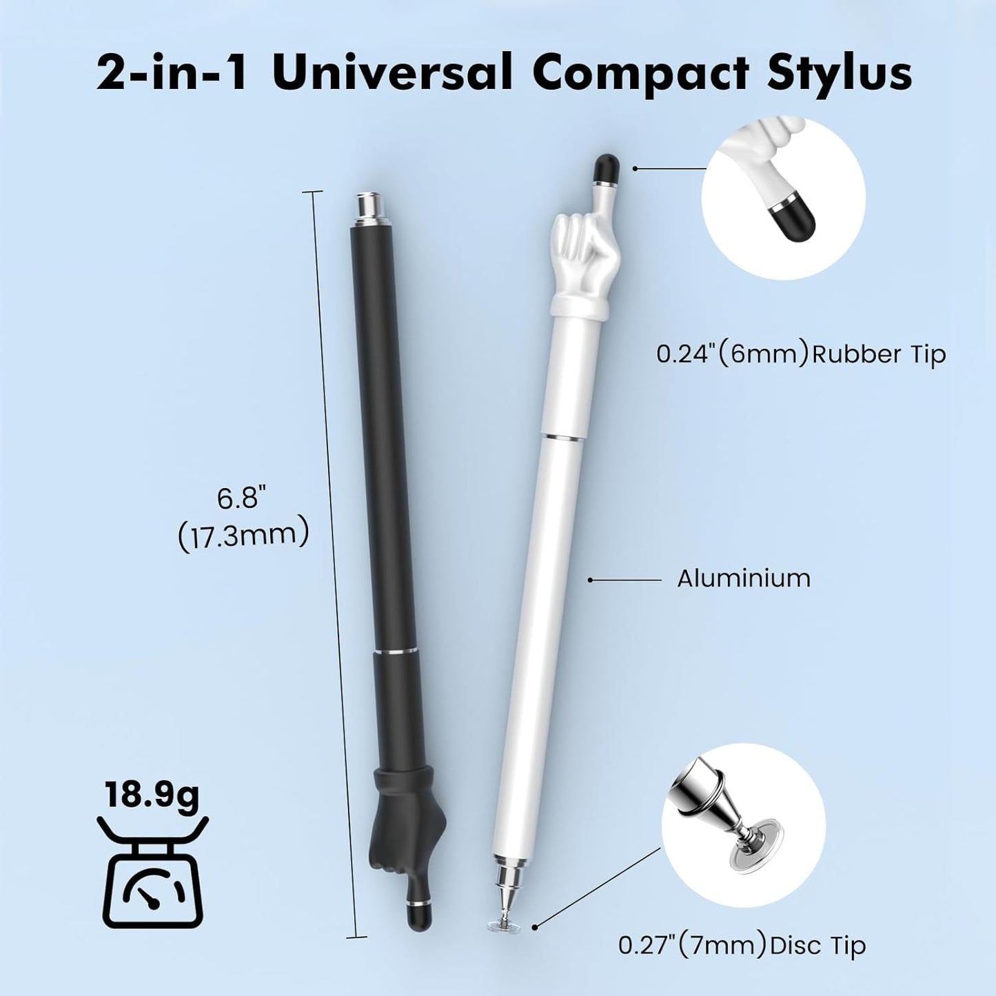 Stylus Pen for Touchscreen, MEKO 2-in-1 High Sensitivity Fingertip Stylus Pens for iPhone iPad Android Tablets Smartphone All Universal Touch Screens(2 Pack Black/White)