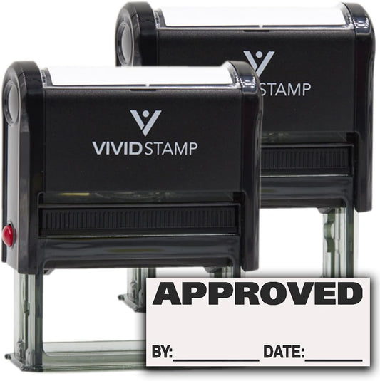 Approved w/by Date Line Self-Inking Office Rubber Stamp (Black) - Medium 2 Pack